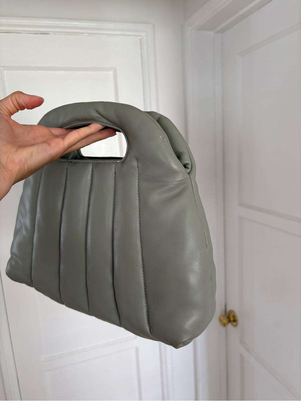 Zara Sage Gray Quilted Shoulder Bag